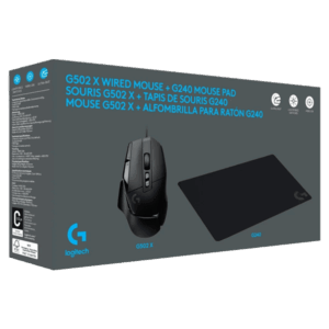 באנדל עכבר גיימינג חוטי G502 X - בצבע שחור + פד עכבר Logitech G240 במתנה